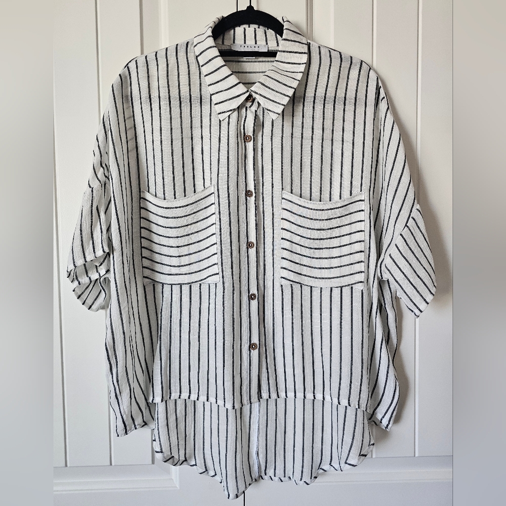 Black and White Striped Button Down Shirt